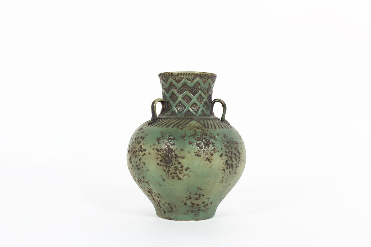Vase en céramique verte design allemand 1960