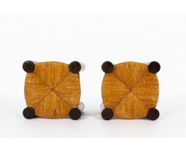 Tabourets Charles Dudouyt en chêne et paille 1930 set de 2