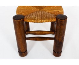 Tabourets Charles Dudouyt en chêne et paille 1930 set de 2