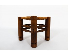 Charles Dudouyt stools in oak and straw 1930 set of 2