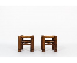 Charles Dudouyt stools in oak and straw 1930 set of 2