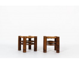 Charles Dudouyt stools in oak and straw 1930 set of 2