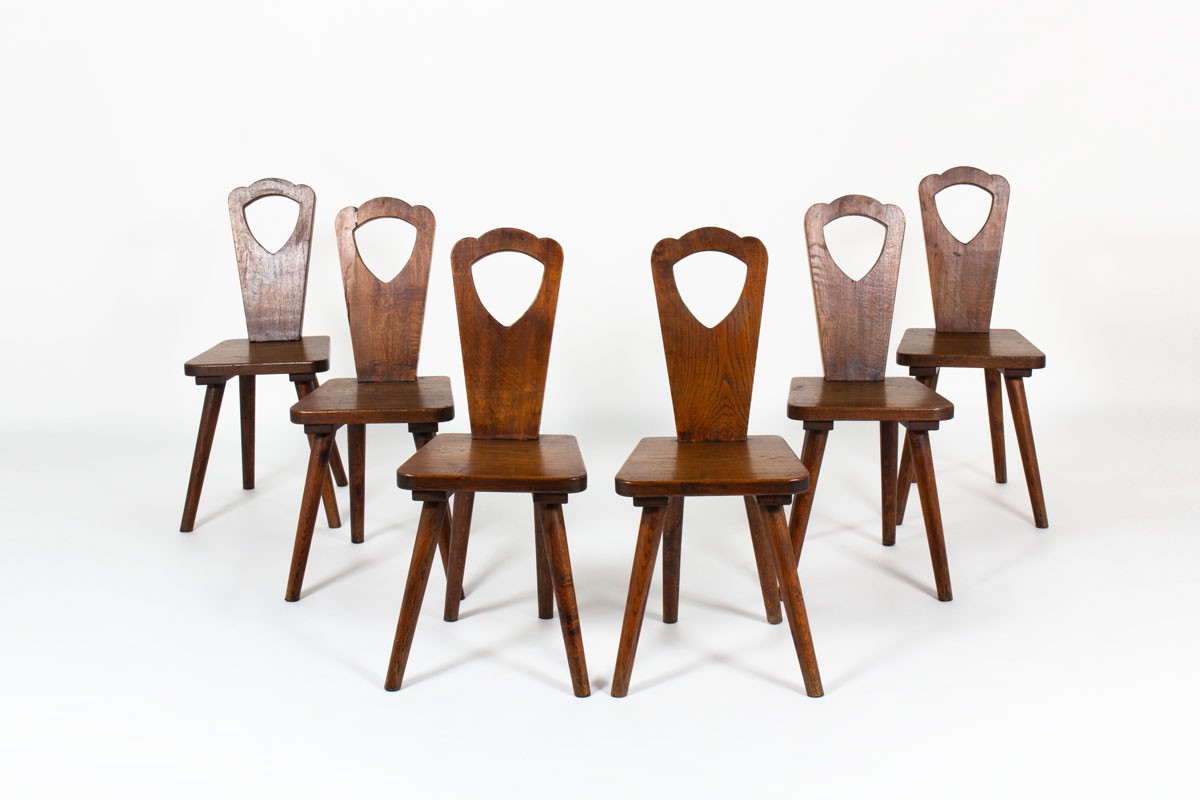 Chairs in oak brutalist design 1950 set of 6