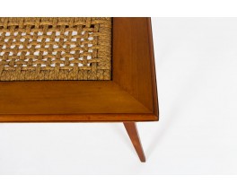 Table basse Audoux Minet hêtre teinté et corde 1950