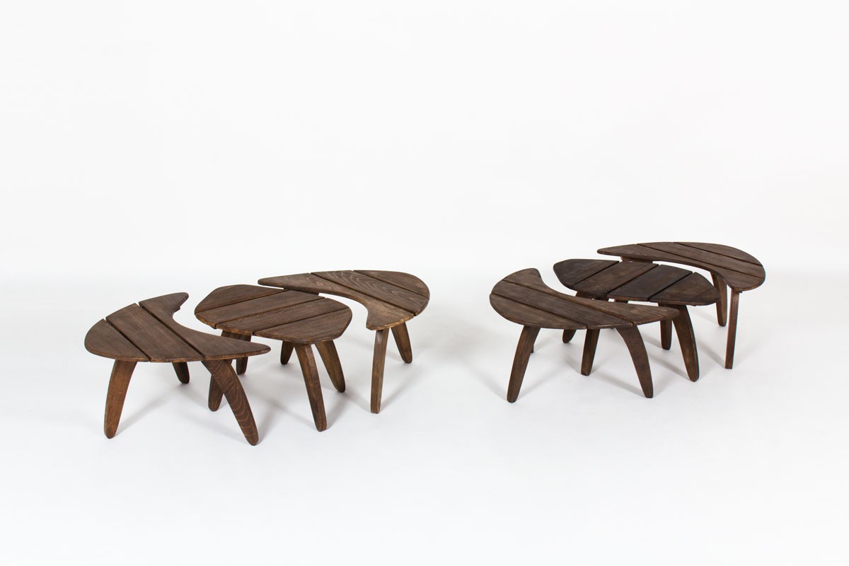 Coffee tables in tinted beech edition Triconfort 1960 set of 3