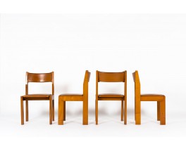 Luigi Gorgoni chairs in leather and elm edition Roche Bobois 1970 set of 4