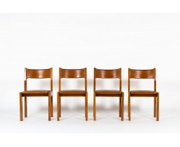 Luigi Gorgoni chairs in leather and elm edition Roche Bobois 1970 set of 4