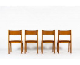 Luigi Gorgoni chairs in leather and elm edition Roche Bobois 1970 set of 4