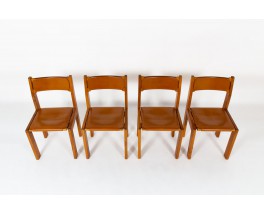 Luigi Gorgoni chairs in leather and elm edition Roche Bobois 1970 set of 4