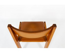 Luigi Gorgoni chairs in leather and elm edition Roche Bobois 1970 set of 4