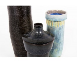 Ensemble de vases en céramique bleue 1950 set de 3