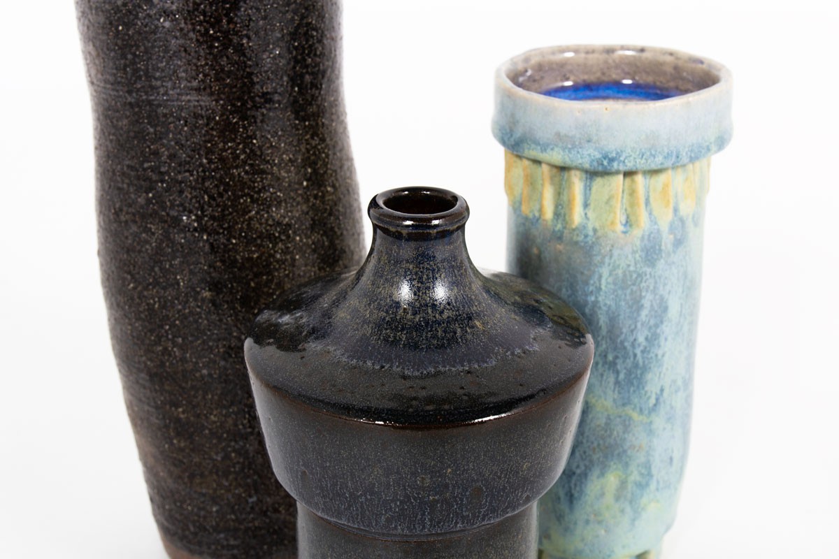 Set of blue ceramic vases 1950 set of 3