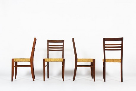 Chaises Audoux Minet en chêne et corde 1950 set de 4