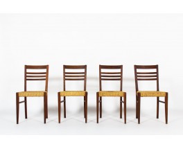 Chaises Audoux Minet en chêne et corde 1950 set de 4