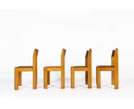 Chaises Luigi Gorgoni en orme et cuir édition Roche Bobois 1970 set de 4