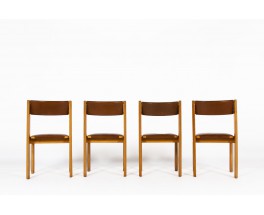 Chaises Luigi Gorgoni en orme et cuir édition Roche Bobois 1970 set de 4