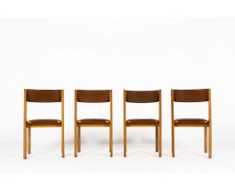 Luigi Gorgoni chairs in elm and leather edition Roche Bobois 1970 set of 4