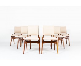 Maurice Pre chairs in mahogany and Maison Thevenon linen 1950 set of 6