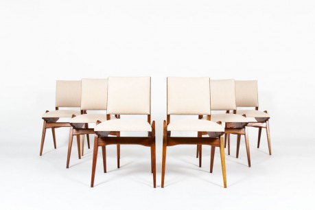Chaises Maurice Pré acajou et lin Maison Thevenon 1950 set de 6