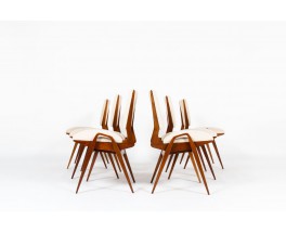 Chaises Maurice Pré acajou et lin Maison Thevenon 1950 set de 6