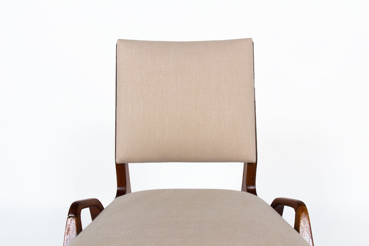 Maurice Pre chairs in mahogany and Maison Thevenon linen 1950 set of 6