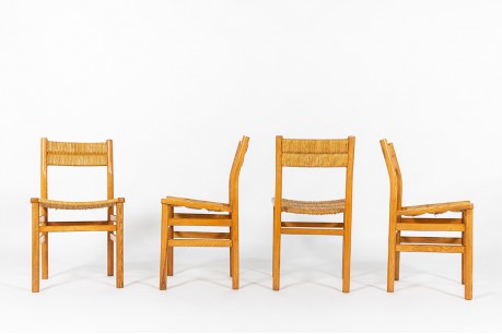 Chaises Pierre Gautier Delaye frêne et paille 1950