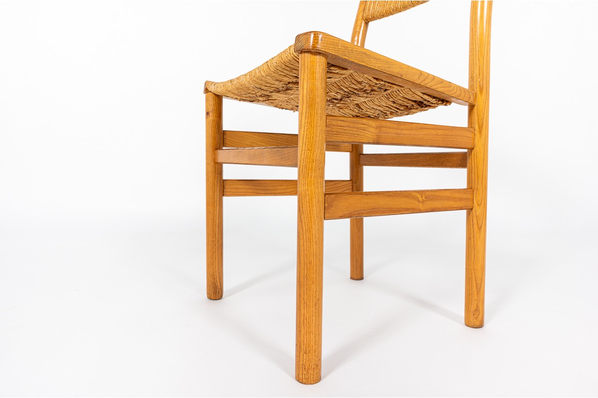 Pierre Gautier Delaye chairs in ash and straw 1950