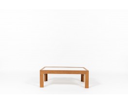 Table basse André Sornay hêtre teinté et plateau blanc 1960