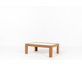 Table basse André Sornay hêtre teinté et plateau blanc 1960