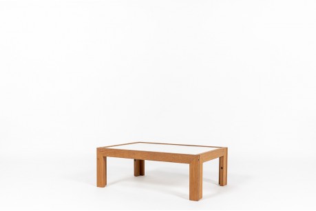 Table basse André Sornay hêtre teinté et plateau blanc 1960