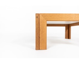 Table basse André Sornay hêtre teinté et plateau blanc 1960