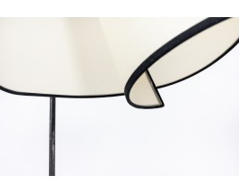 Tripod floor lamp black metal and curved beige lampshade 1950