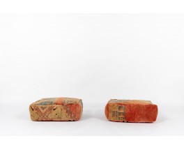 Square poufs kilim fabric 1980 set of 2