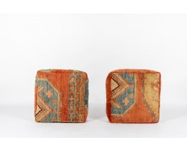 Poufs carré tissu kilim 1980 set de 2