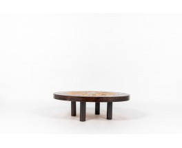 Roger Capron square coffee table model Herbier Vallauris ceramic top 1960