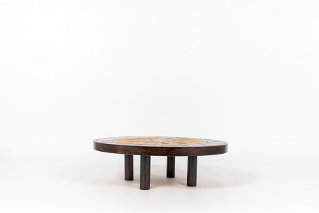 Roger Capron square coffee table model Herbier Vallauris ceramic top 1960