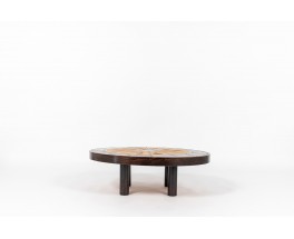 Roger Capron square coffee table model Herbier Vallauris ceramic top 1960