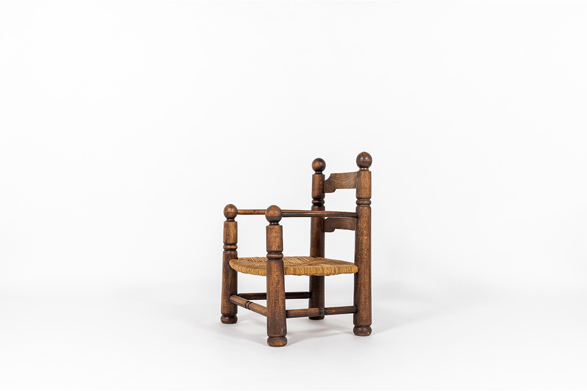 Charles Dudouyt armchair in oak and straw 1930