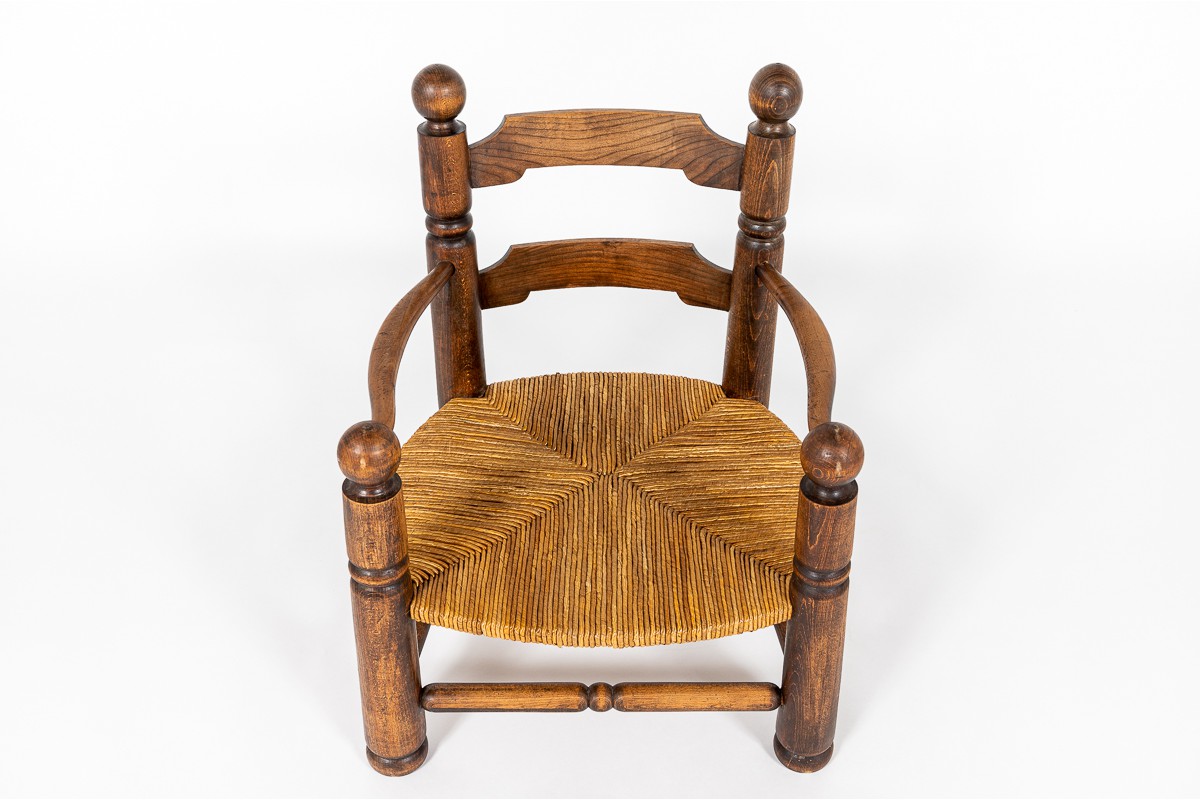 Charles Dudouyt armchair in oak and straw 1930