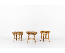 Round Franco Albini stools in wicker edition Vittorio Bonacina 1960 set of 3