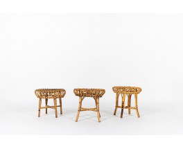 Tabourets ronds Franco Albini en osier édition Vittorio Bonacina 1960 set de 3