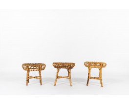 Round Franco Albini stools in wicker edition Vittorio Bonacina 1960 set of 3