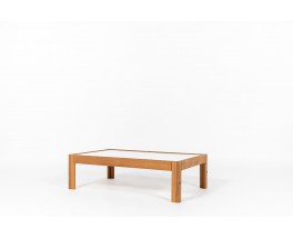 Table basse André Sornay rectangulaire hêtre teinté et plateau blanc 1960