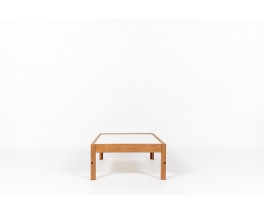 Table basse André Sornay rectangulaire hêtre teinté et plateau blanc 1960