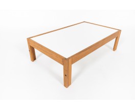 Table basse André Sornay rectangulaire hêtre teinté et plateau blanc 1960