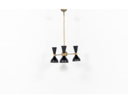 Trident pendant lamp in brass and black diabolo diffusers contemporary design