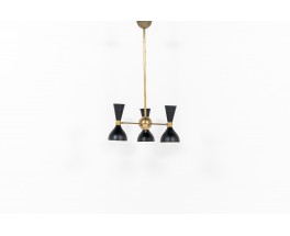 Trident pendant lamp in brass and black diabolo diffusers contemporary design