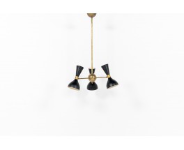 Trident pendant lamp in brass and black diabolo diffusers contemporary design