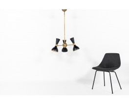 Trident pendant lamp in brass and black diabolo diffusers contemporary design