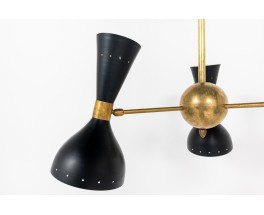 Trident pendant lamp in brass and black diabolo diffusers contemporary design